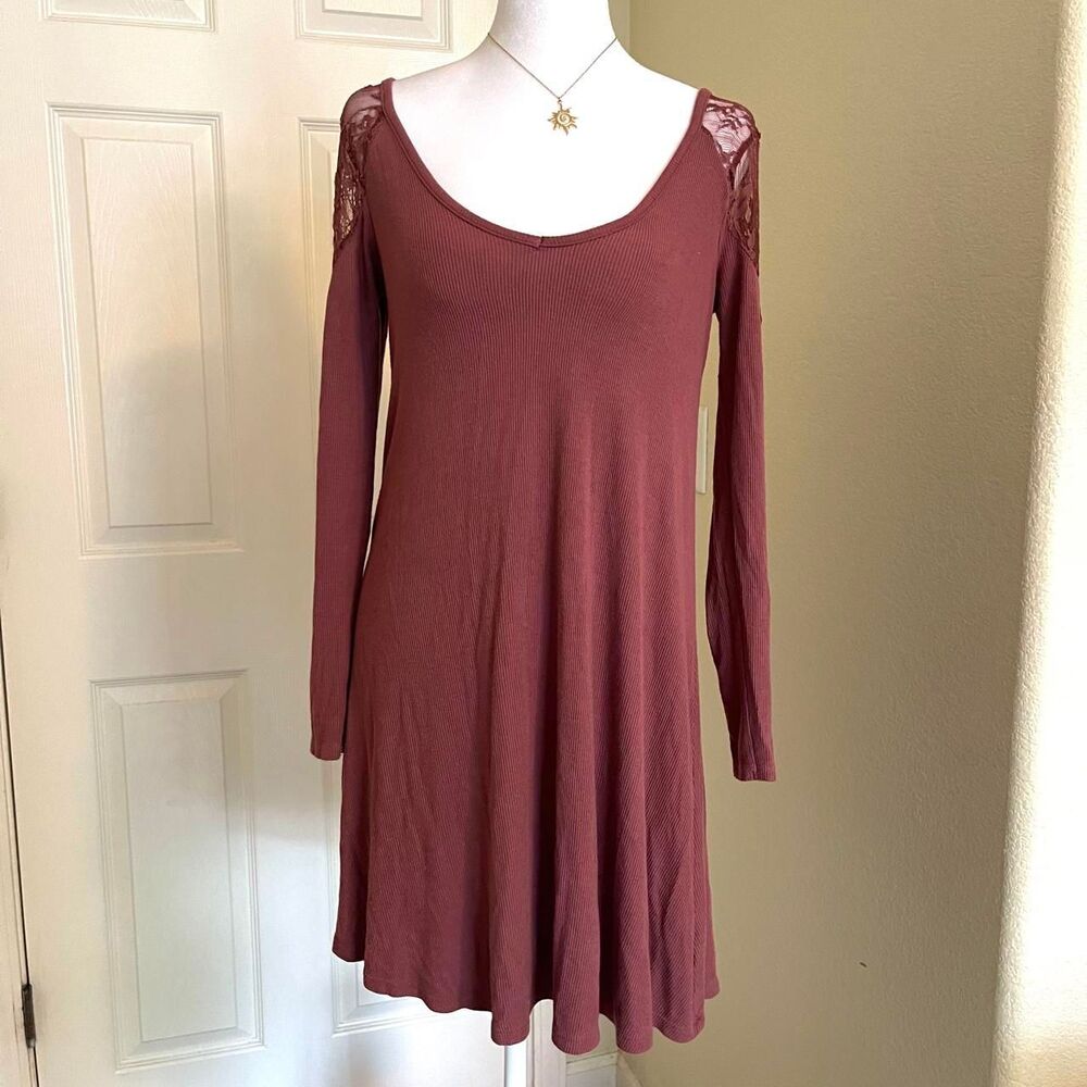 American Eagle Burgundy rose lacy open-back relaxed fit mini dress - size small